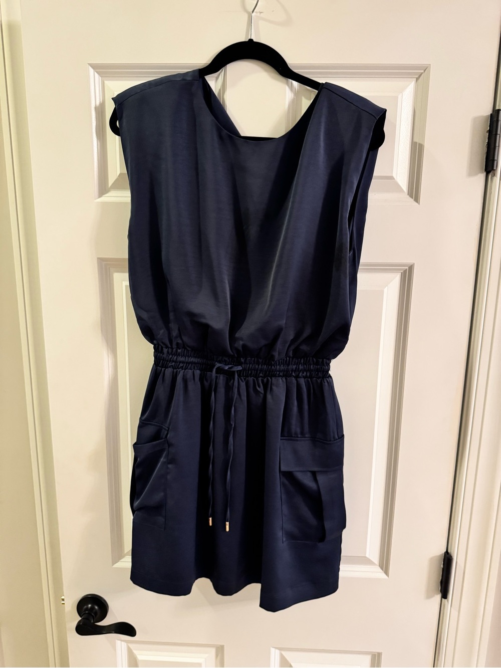 Skies Are Blue Navy Drawstring Waist Mini Dress